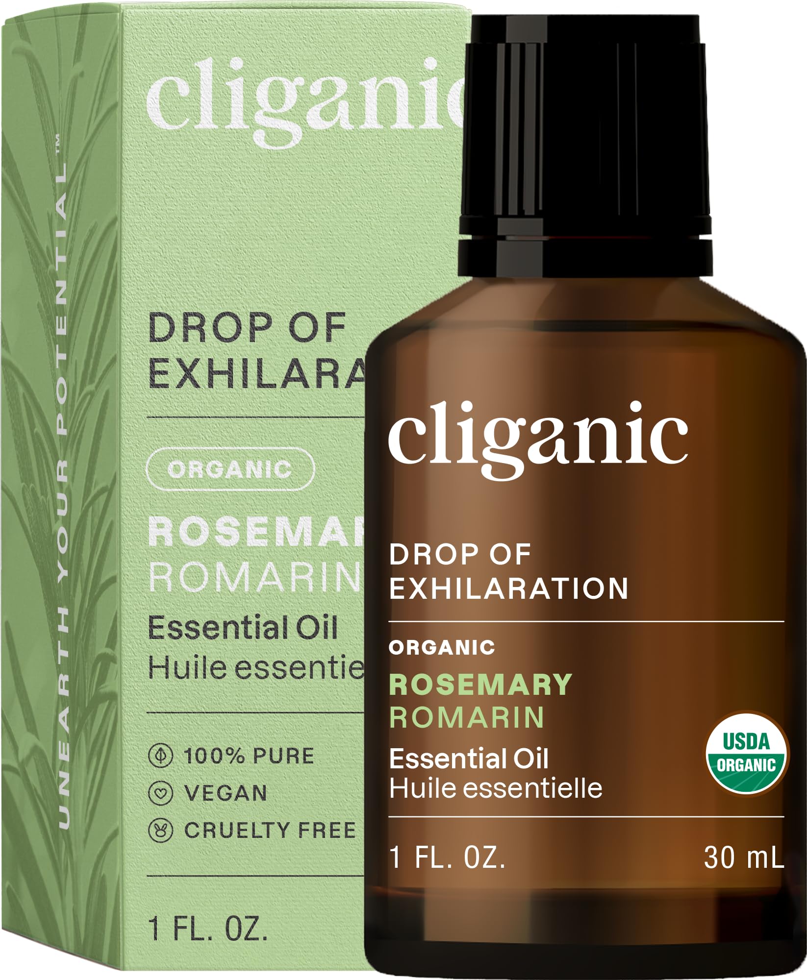 Cliganic Organic Rosemary Essential Oil 1oz bottle