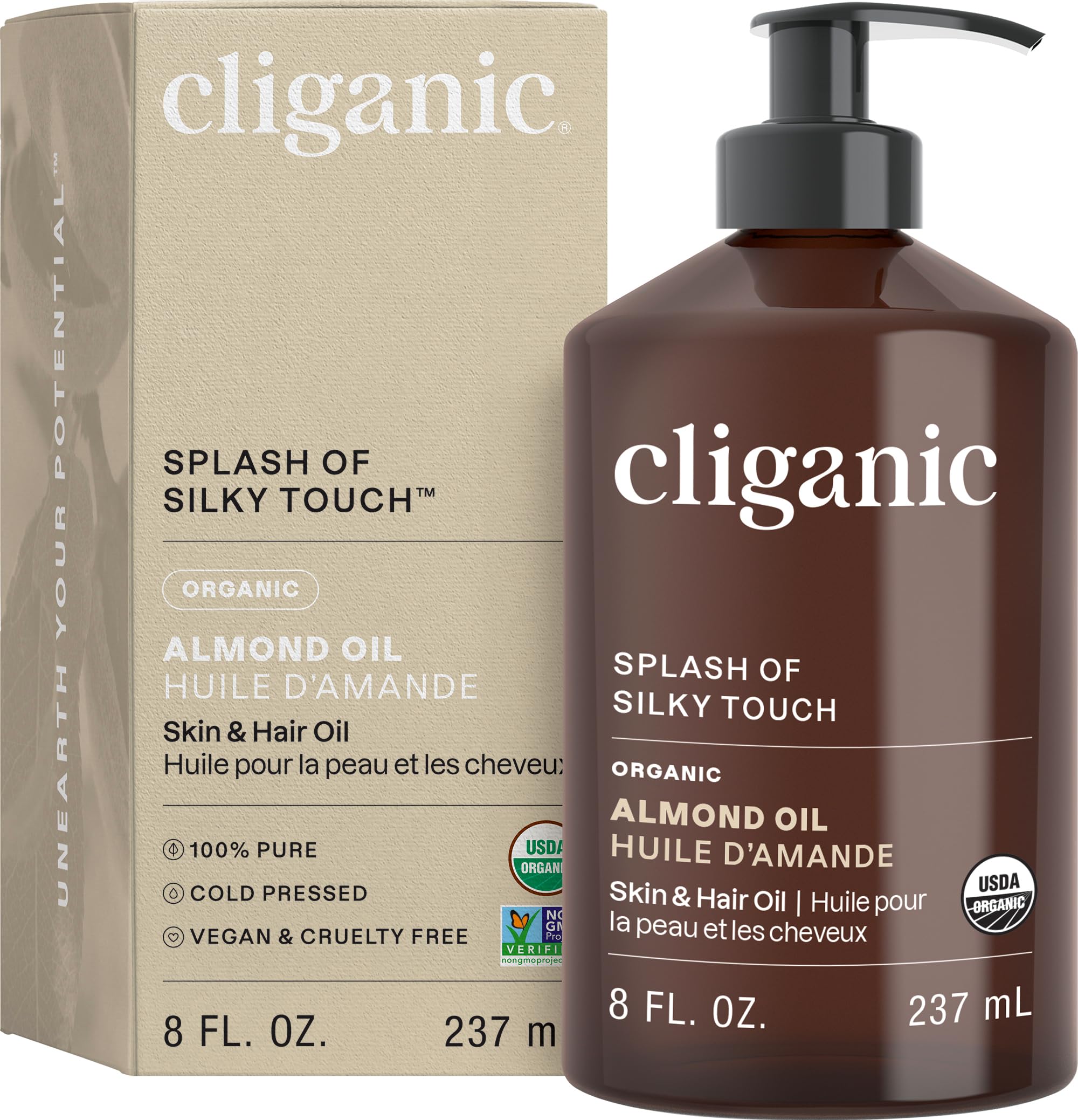 Cliganic Organic Sweet Almond Oil 8oz bottle