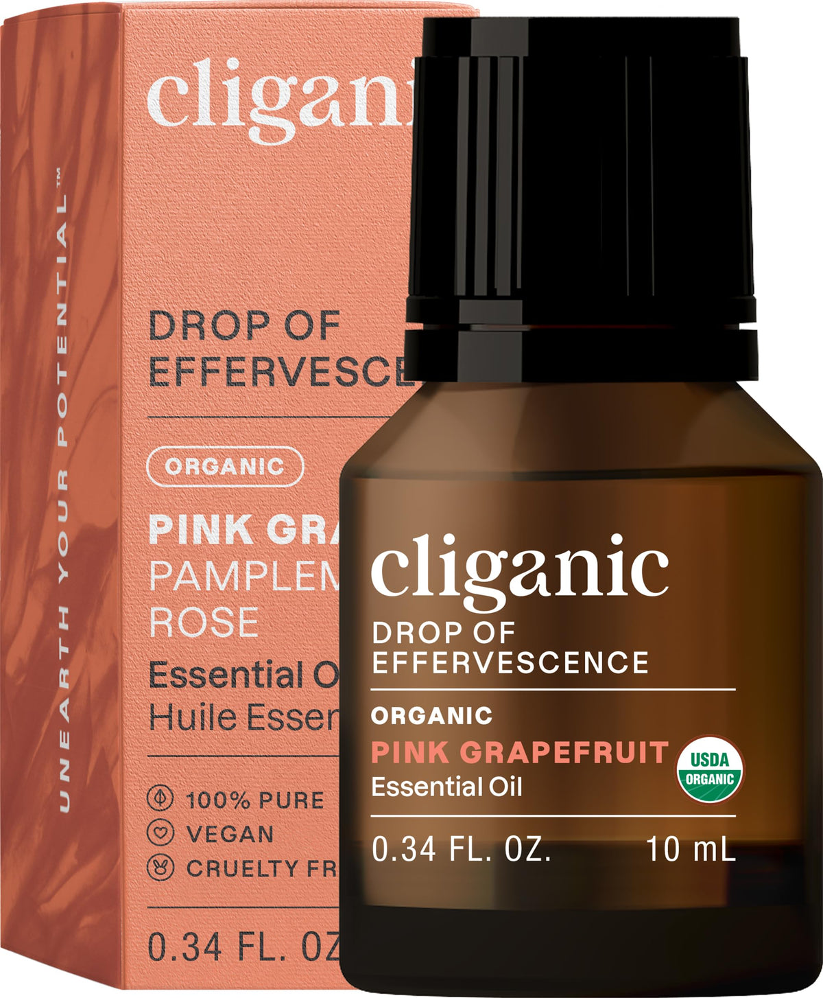 Cliganic Organic Pink Grapefruit Essential Oil bottle with dropper