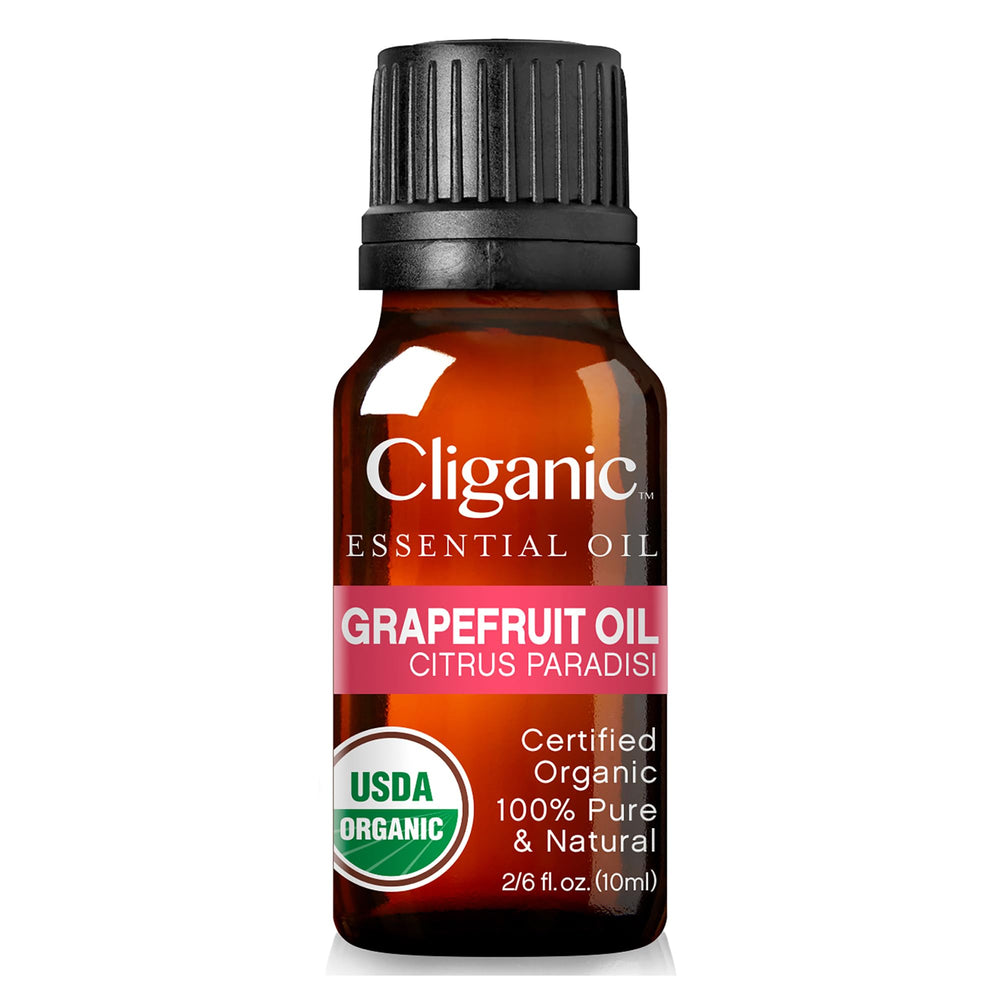 Cliganic Pink Grapefruit Essential Oil on white background