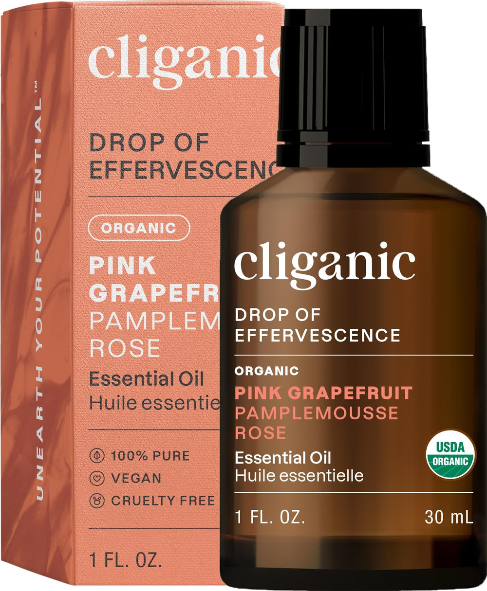 Bottle of Cliganic Organic Pink Grapefruit Essential Oil