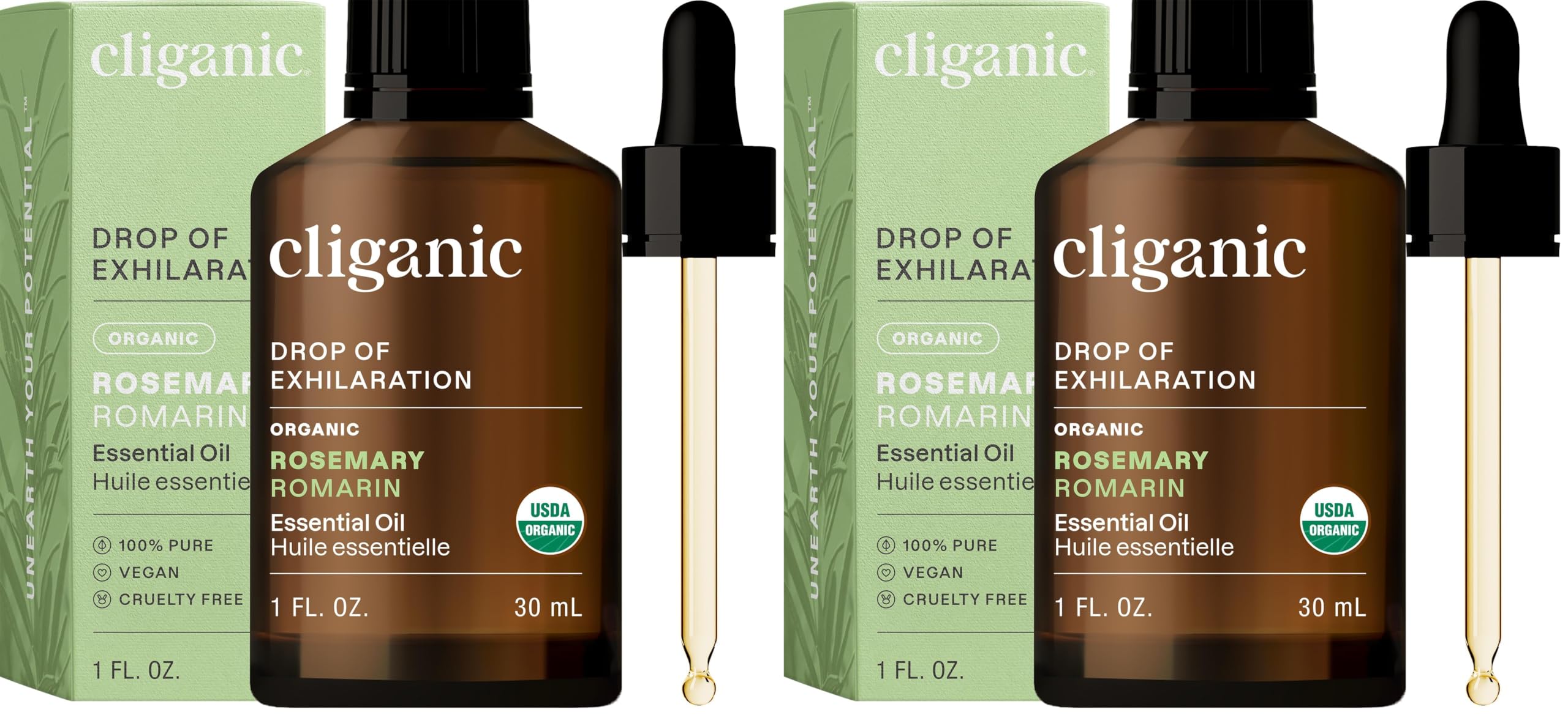 Cliganic Organic Rosemary Essential Oil bottle with dropper