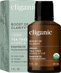 Cliganic Organic Tea Tree Essential Oil bottle with packaging variation