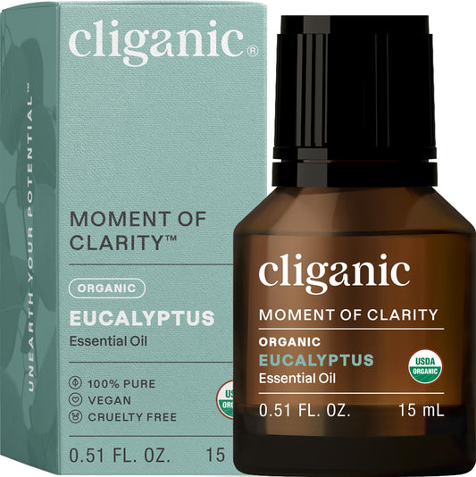 Cliganic USDA Organic Eucalyptus Essential Oil bottle with label