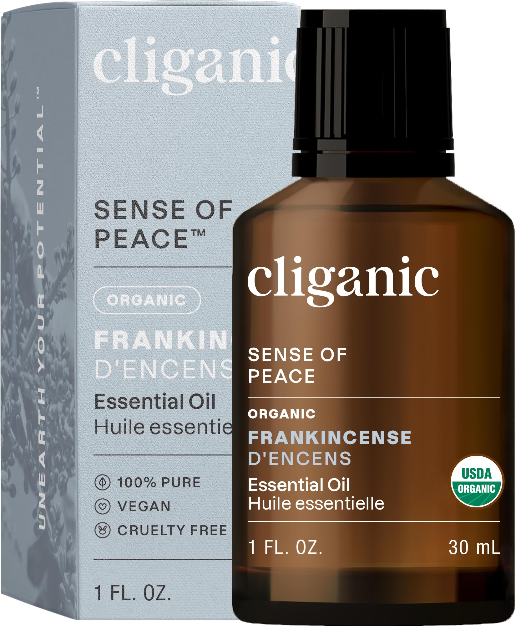 Bottle of Cliganic USDA Organic Frankincense Essential Oil 1oz