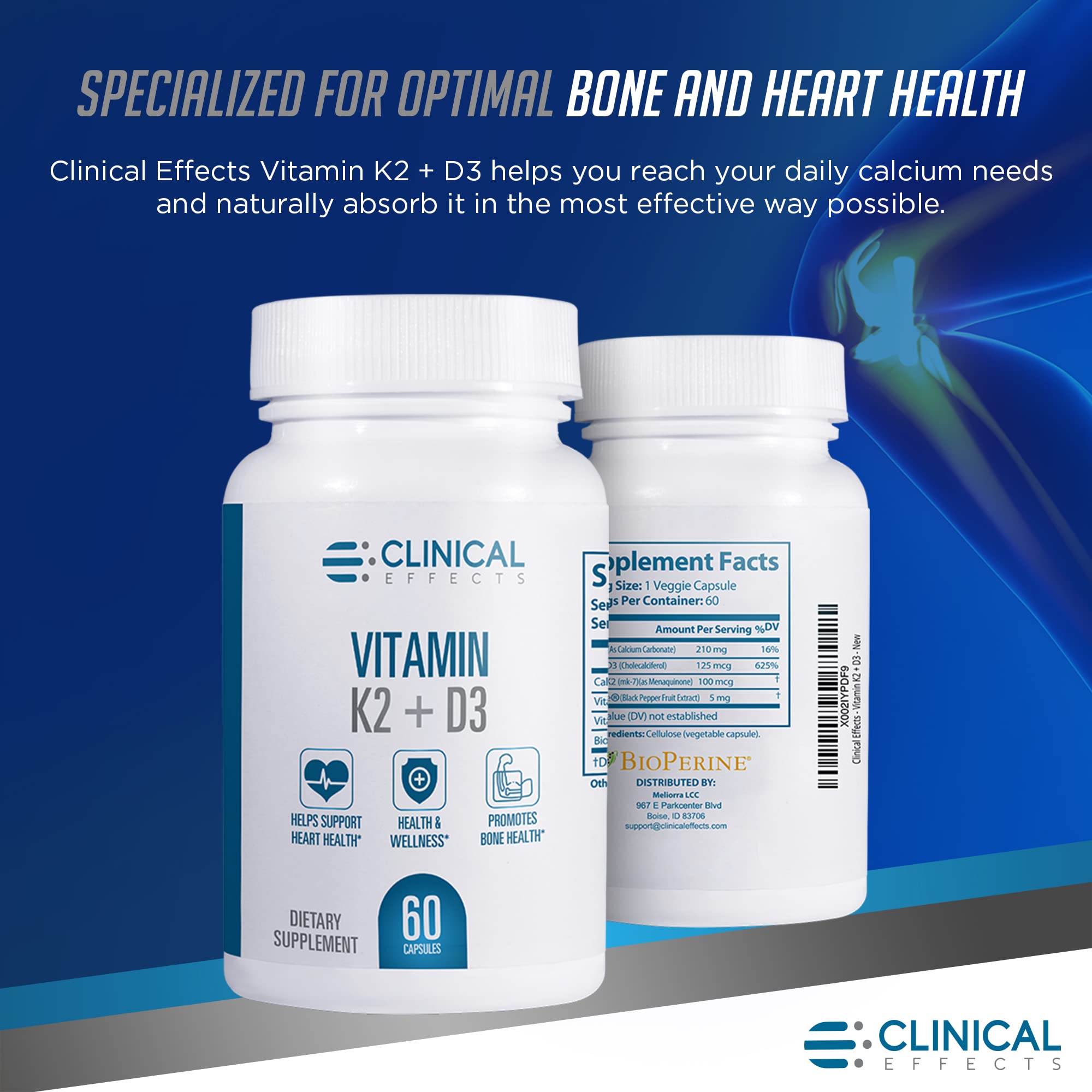Clinical Effects Vitamin K2 + D3 3 pack box shown for value