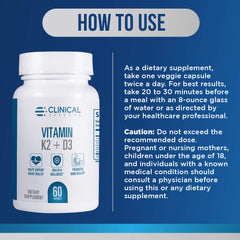 Clinical Effects Vitamin K2 + D3 dosage capsules ready for daily use