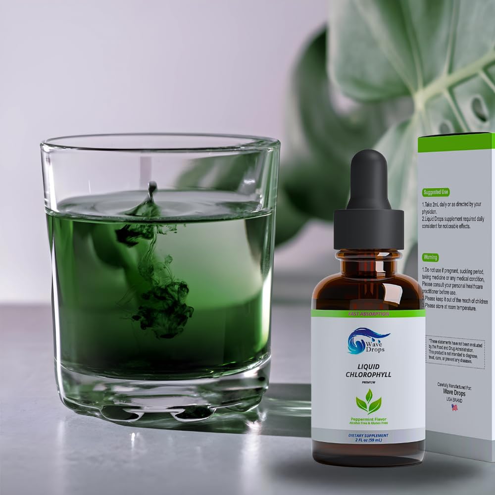 Close-up of minty chlorophyll liquid