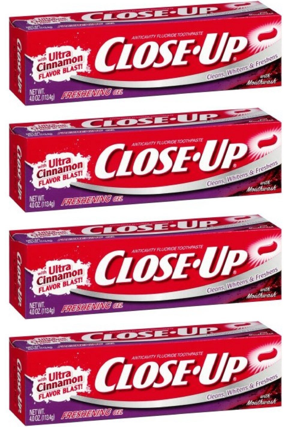 Close-Up red gel fluoride toothpaste, 4 oz tubes, pack of 4