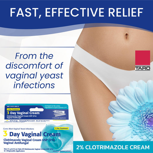 Clotrimazole 3-Day Vaginal Cream disposable applicators image emphasizes one-time use