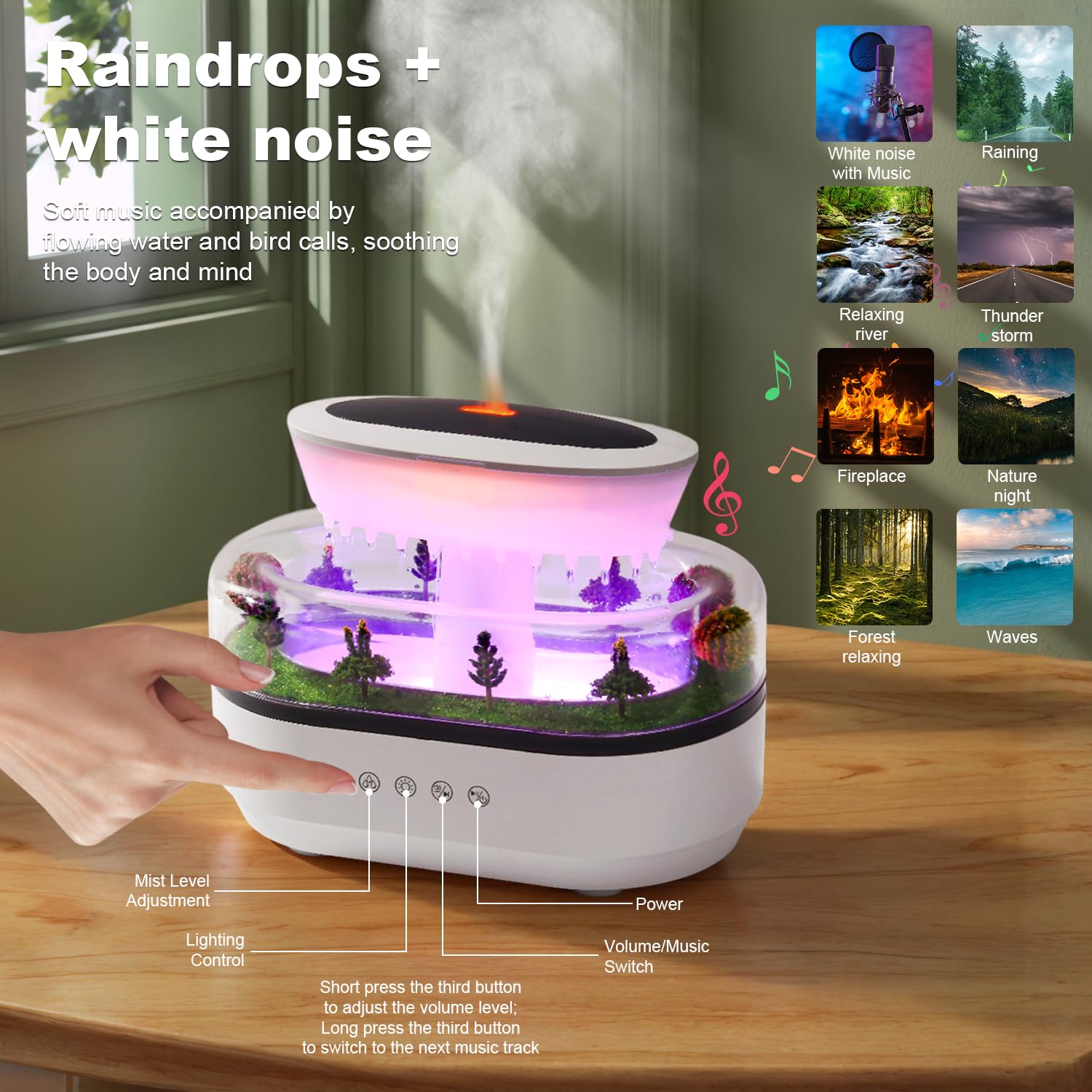 Humidifier displaying 7 colors of the night light