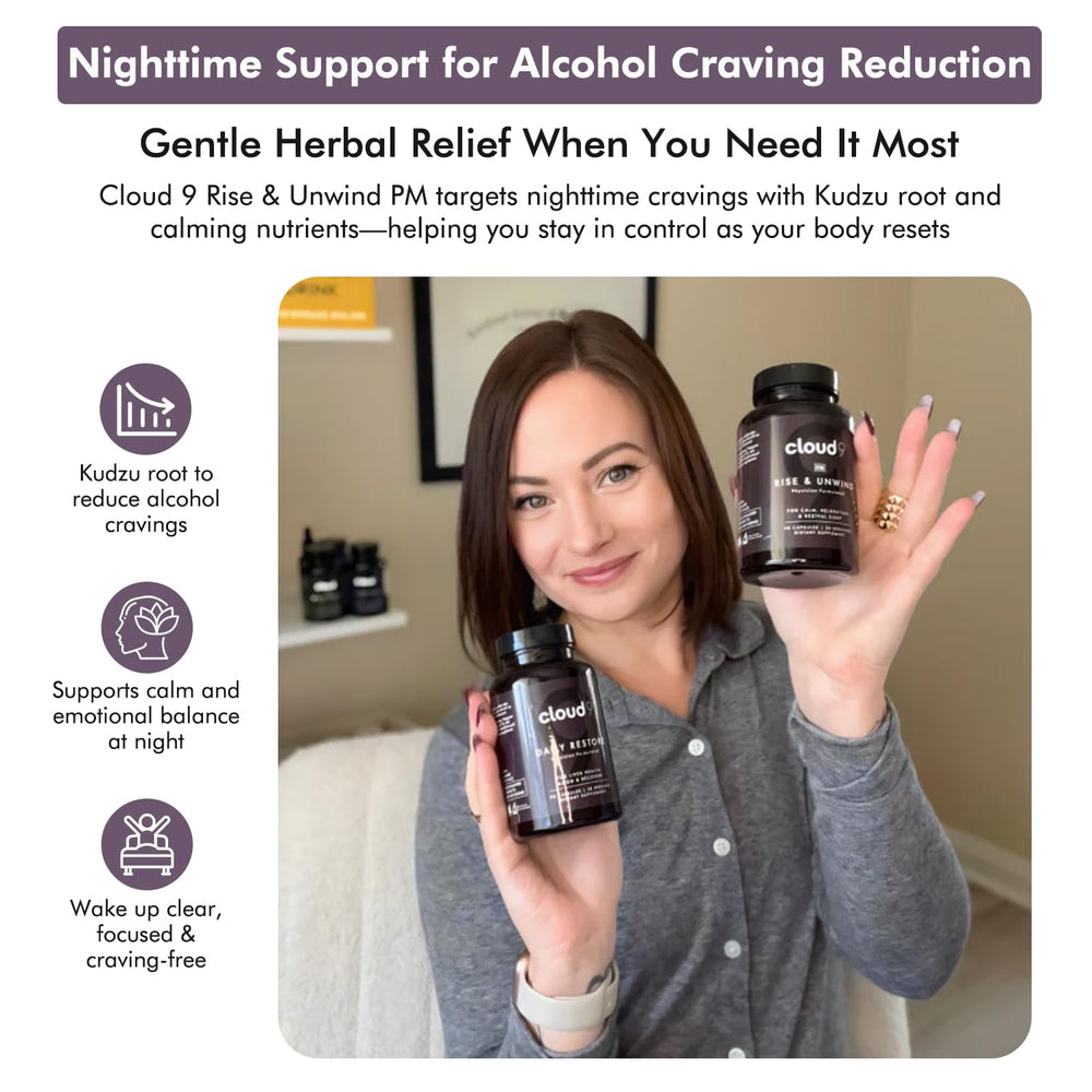Front view of Cloud9 Rise & Unwind PM bottle
