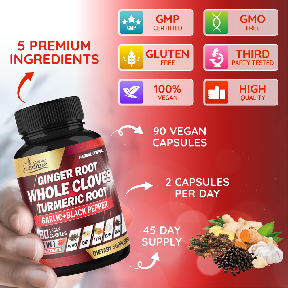 Herbal blend capsules arranged for digestive and immune support