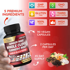 Herbal blend capsules arranged for digestive and immune support