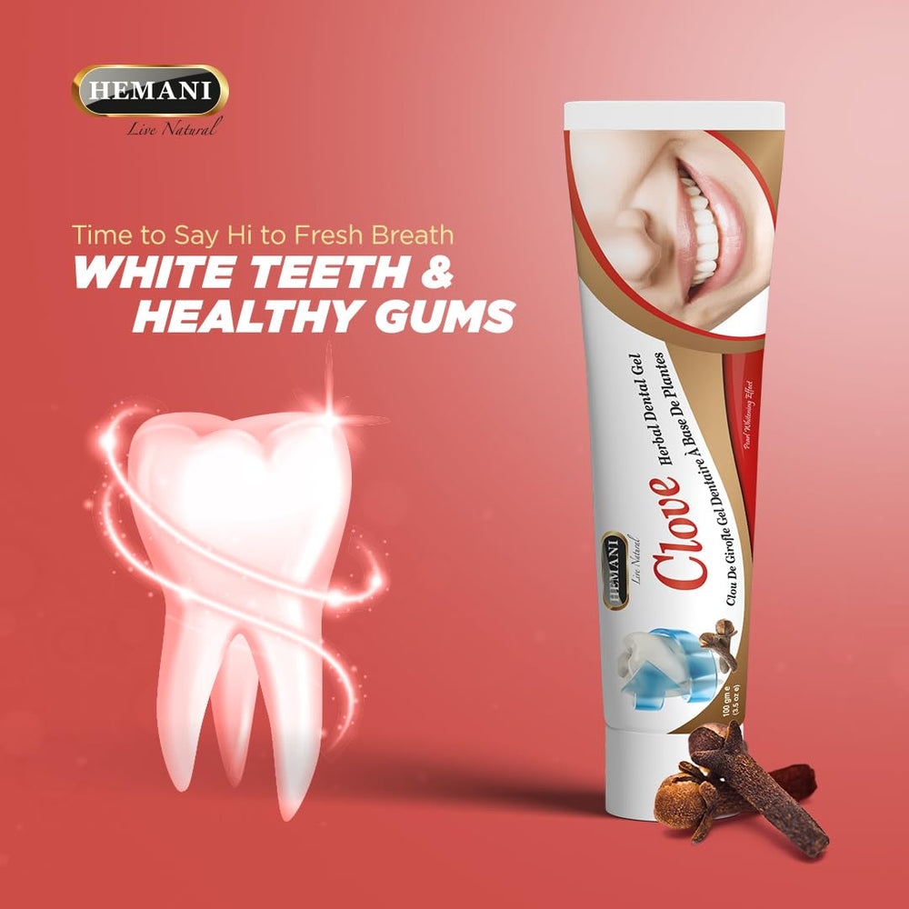 Clove Toothpaste tube pictured with mint and clove imagery