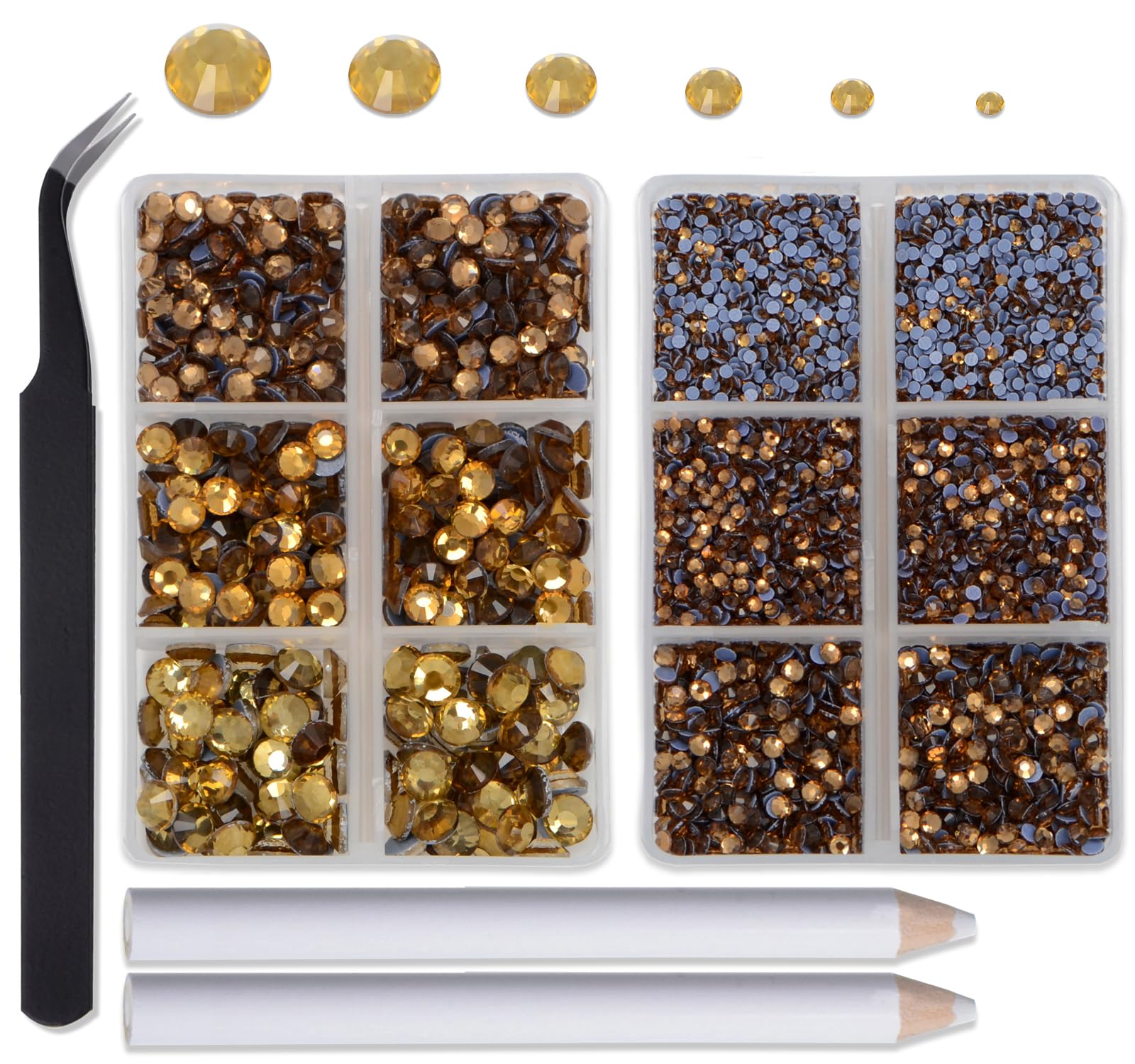 CMBYN hotfix rhinestones in mixed sizes SS4-SS10 for fabric embellishments.