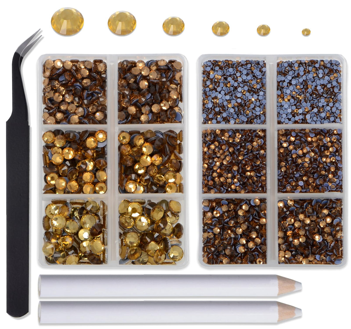 CMBYN hotfix rhinestones in mixed sizes SS4-SS10 for fabric embellishments.