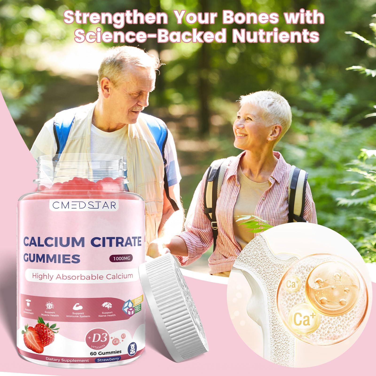 CMEDSTAR Calcium Citrate Gummies label close-up highlighting 1000mg per serving