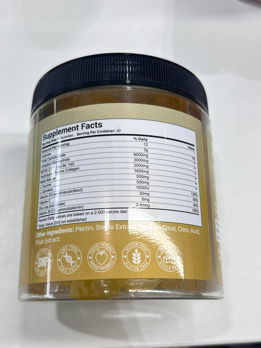Four gummies per serving showcasing 6000mg creatine monohydrate