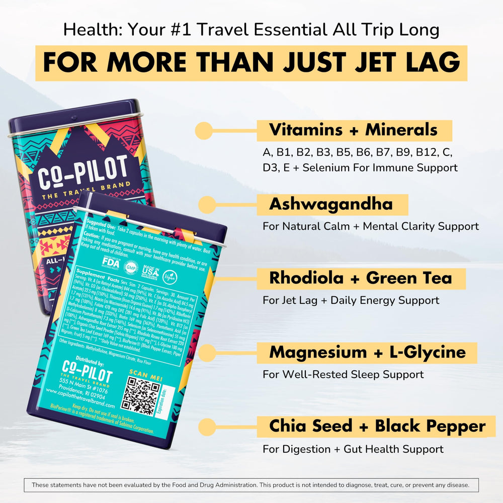 Co-Pilot daily wellness travel supplement bottle