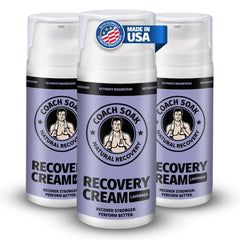 Coach Soak topical magnesium lotion bottle highlighting fast absorption for sore muscles.