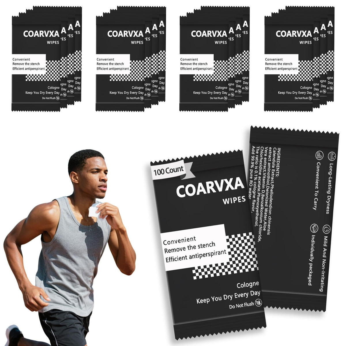 COARVXA Black Cologne Body Wipes box with 100 wipes for long-term use