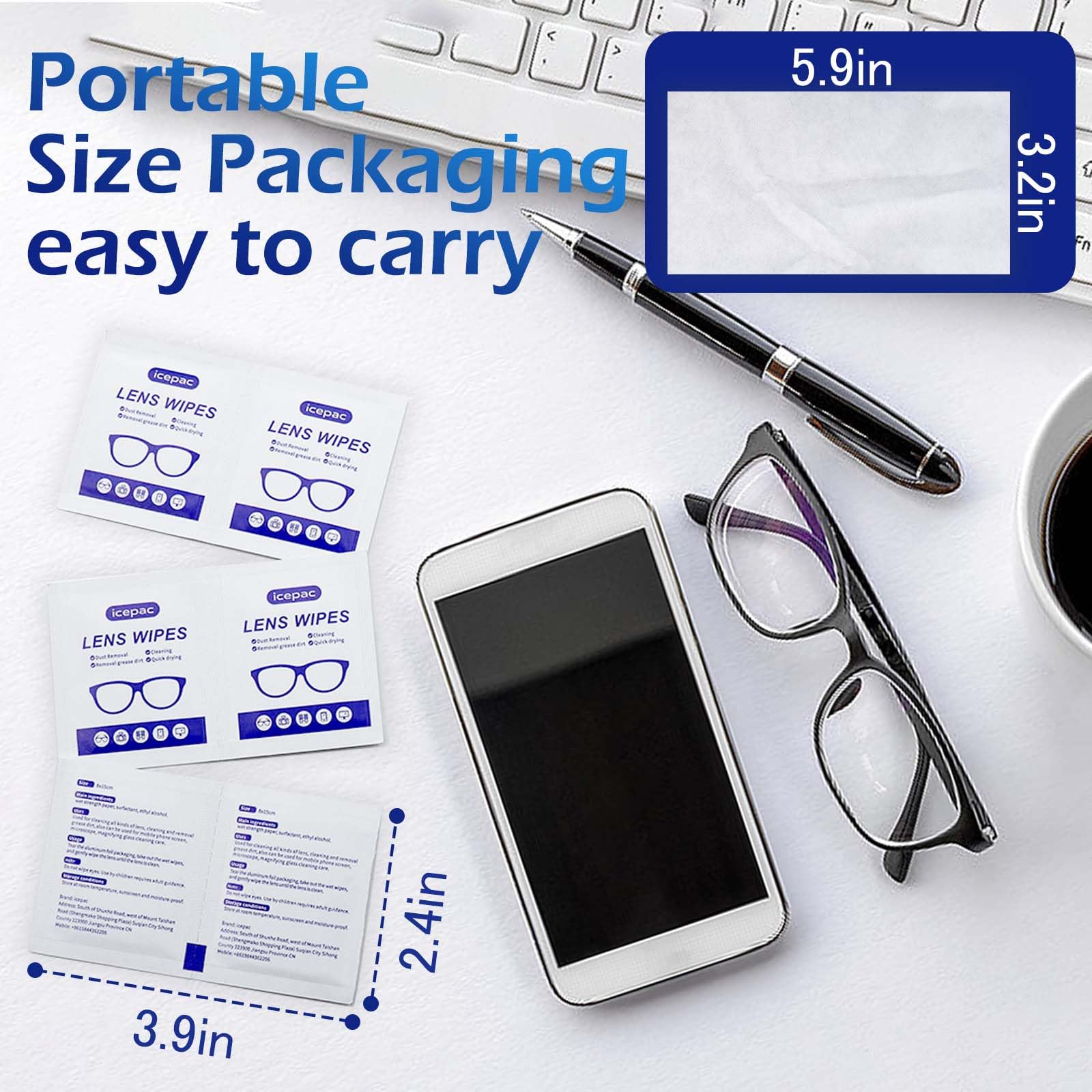 Wipes compatible with eyeglasses sunglasses and screens