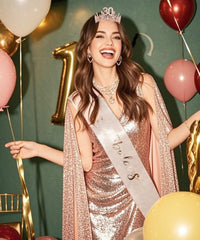 COCIDE rhinestone tiara worn with sash for a glamorous look