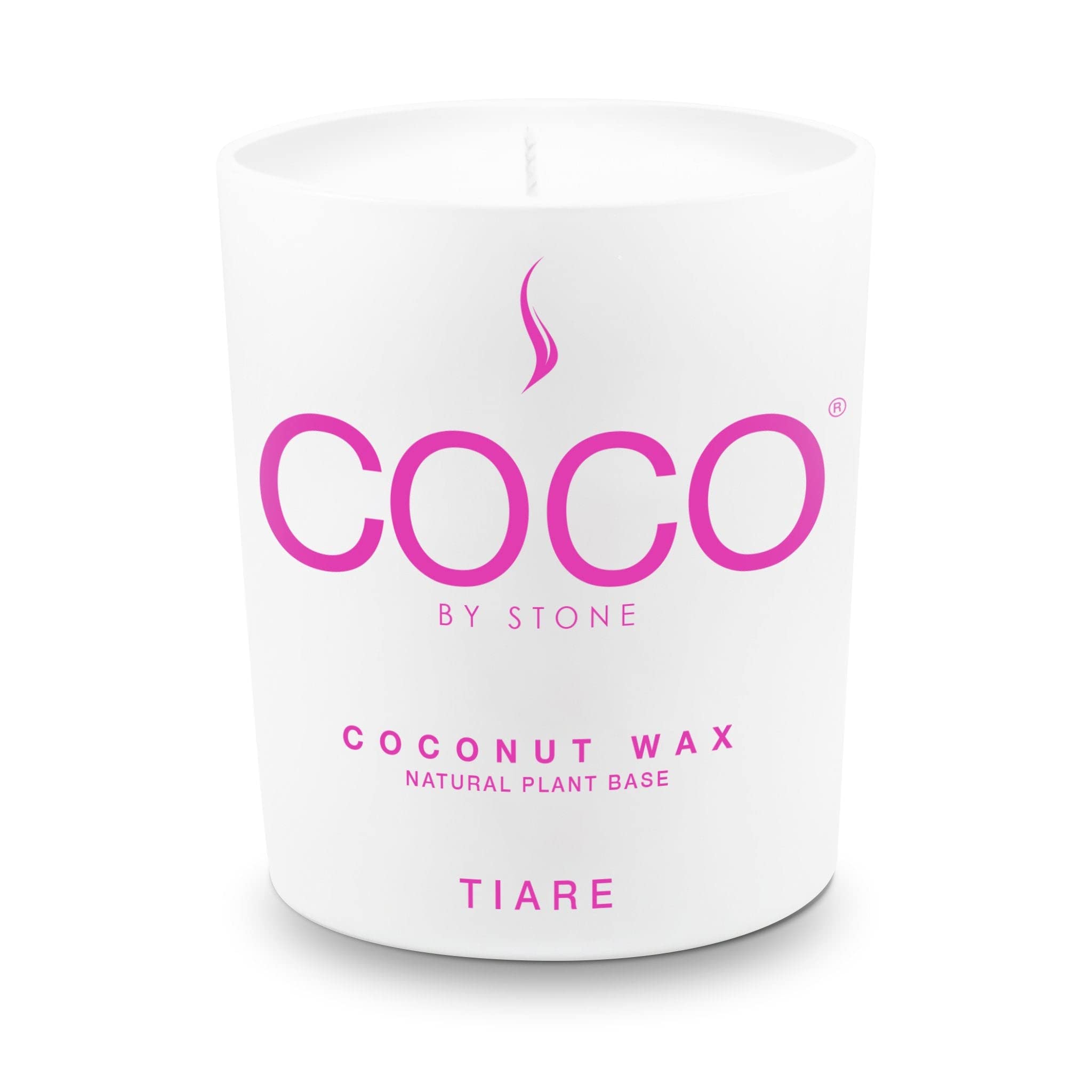 COCO by Stone Tiare candle label close-up, premium presentation and scent cue.