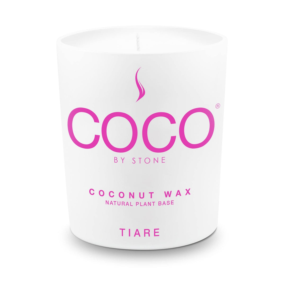 COCO by Stone Tiare candle label close-up, premium presentation and scent cue.