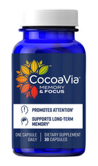 CocoaVia Memory & Focus bottle with capsules for daily cognitive support.
