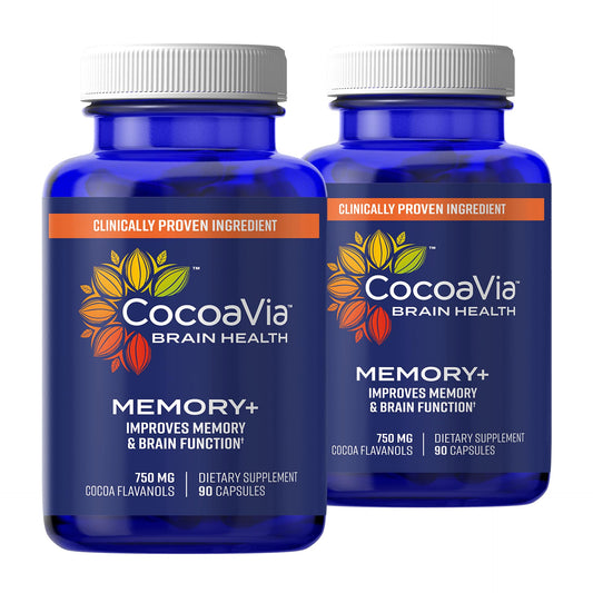 CocoaVia Memory+ bottle with 180 vegan capsules