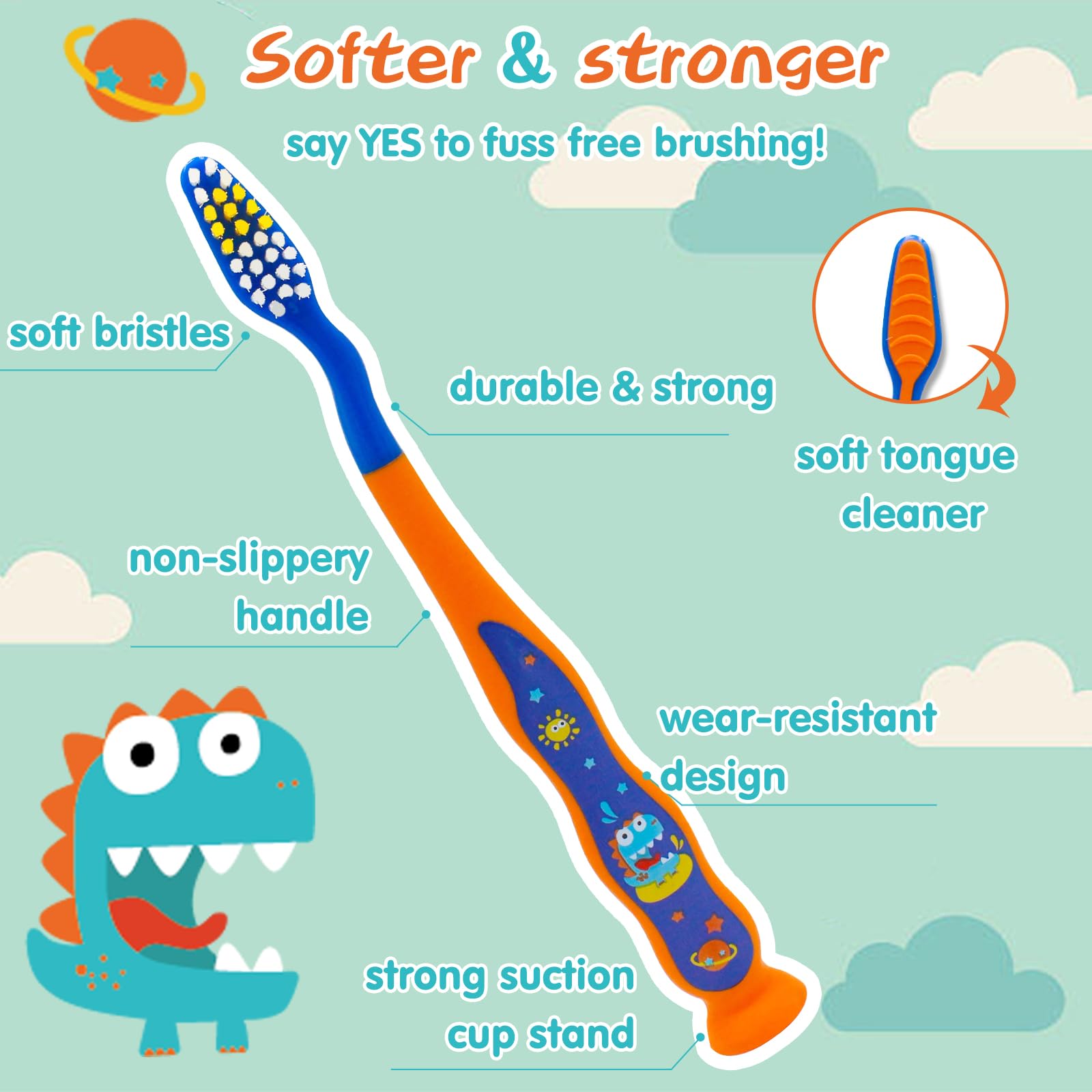 TOOTHBRUSH set with rinse cup and dinosaur design travel pouch