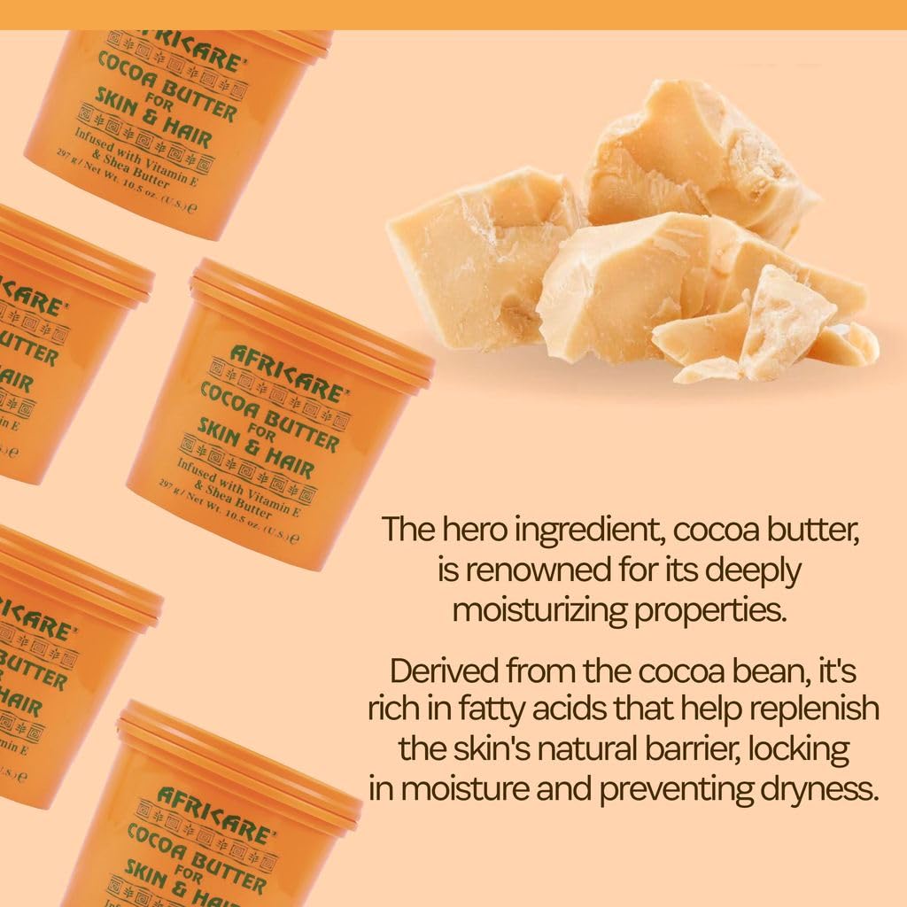 Applying COCOCARE Africare Cocoa Butter to hair for conditioning shine.