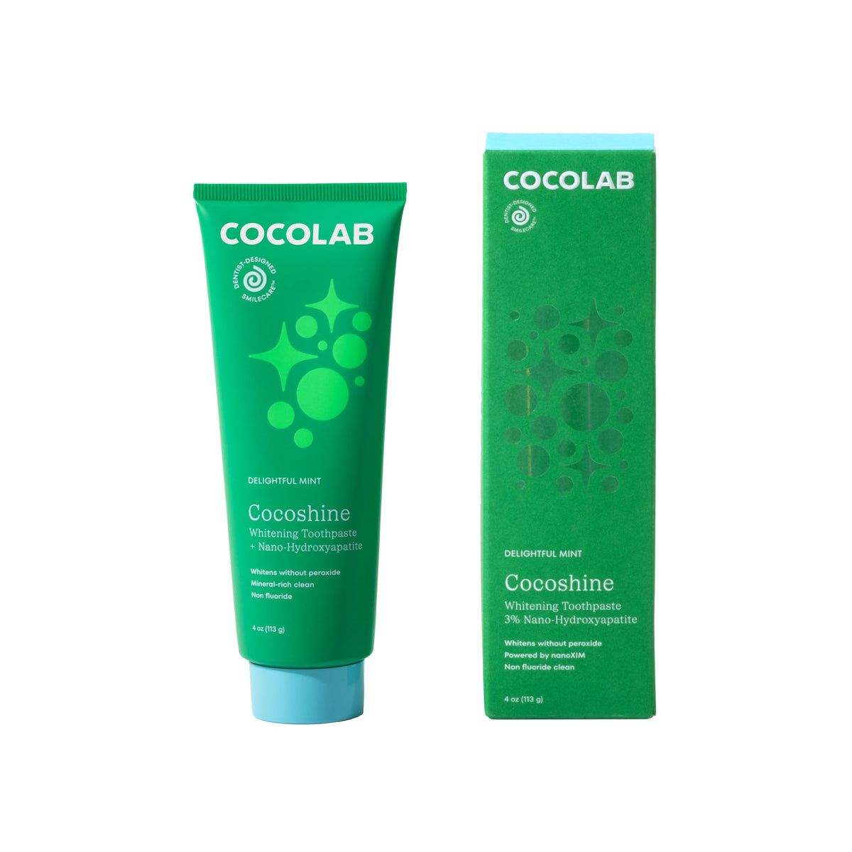 Front view of Cocoshine toothpaste tube