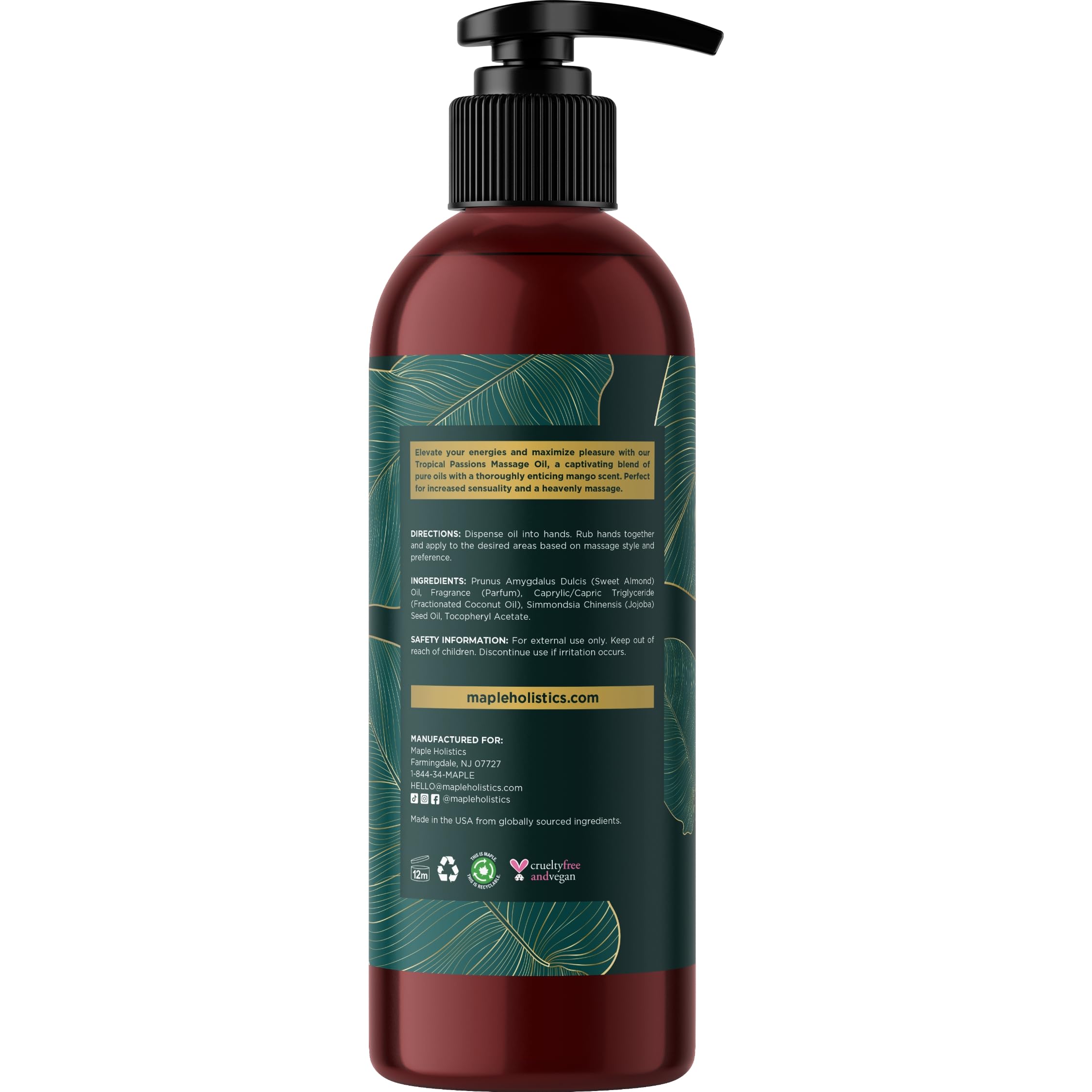 Bottle of coconut and sweet almond massage oil
