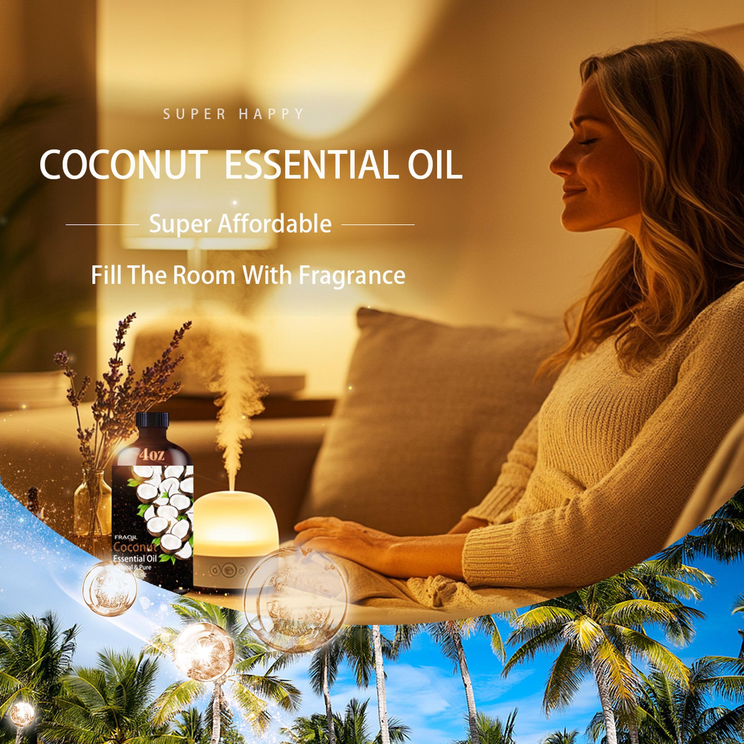Coconut essential oil being used in a diffuser