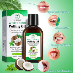 Coconut Mint Oil Pulling Mouthwash with mint leaves