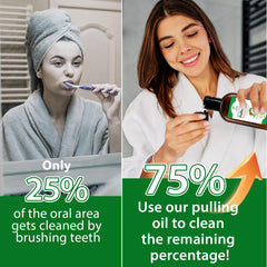 Whitening oil pulling mouthwash applied to teeth