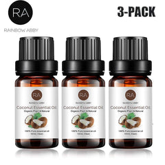 Three coconut oil bottles arranged for display