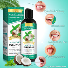 Mint-flavored coconut oil mouthwash bottle 16 oz close-up