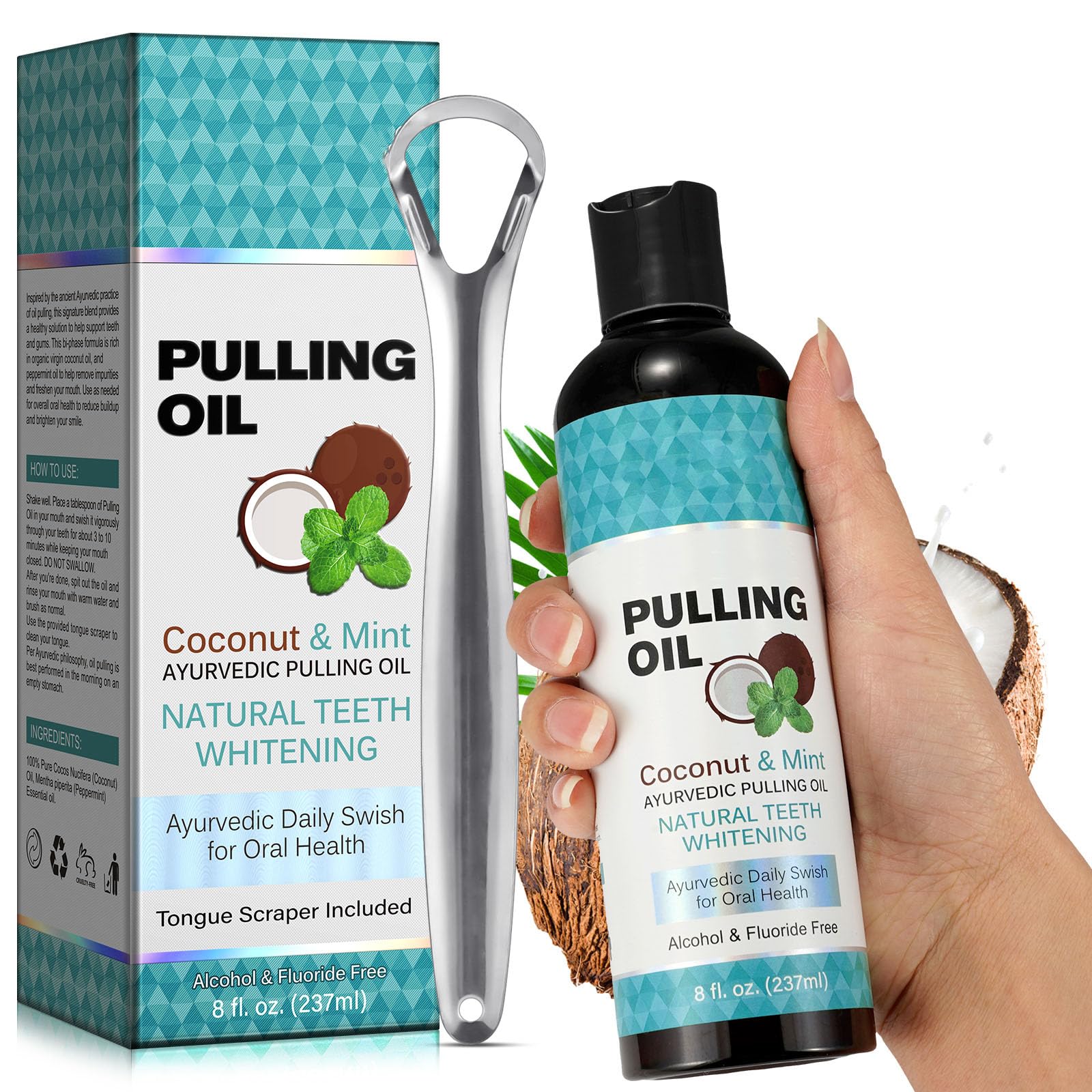 Coconut oil pulling mouthwash with peppermint for 237ml bottle