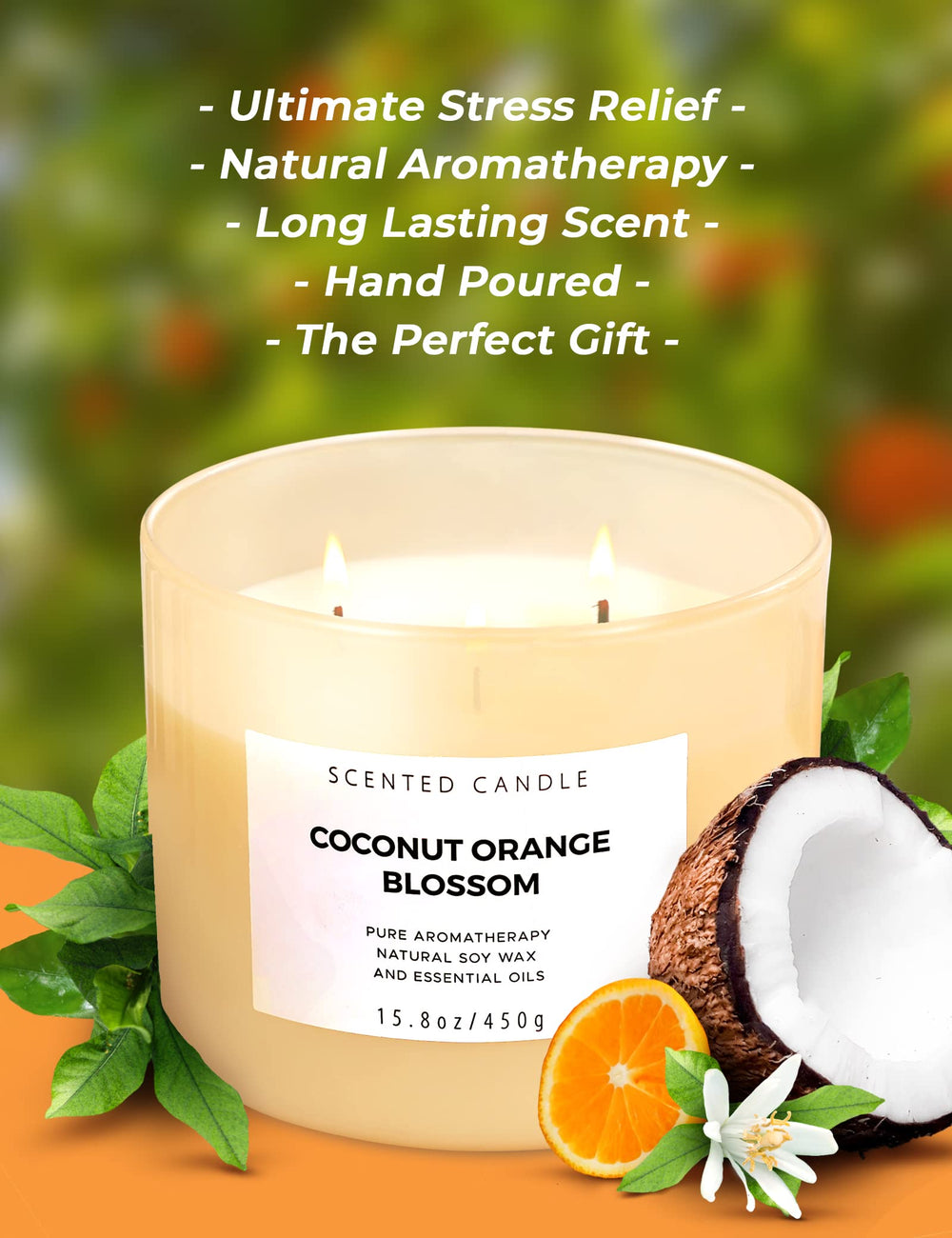 Gift-ready candle displayed on a shelf with tropical ambience.