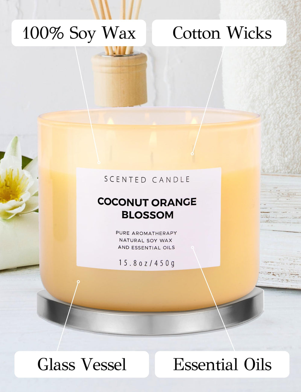 Soft cream glass jar candle blending with modern home decor.
