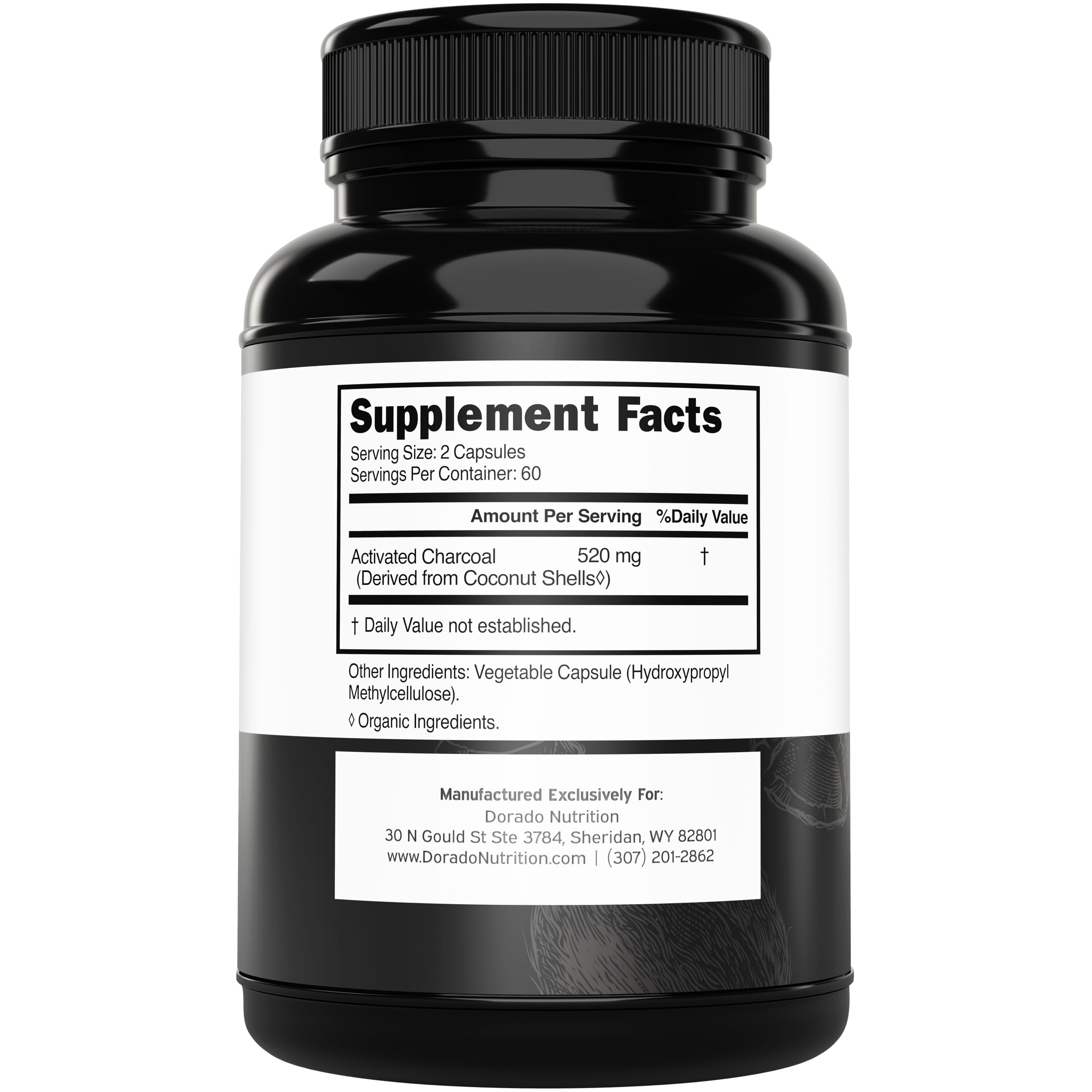 Activated charcoal derived from coconut shells, 520mg per serving