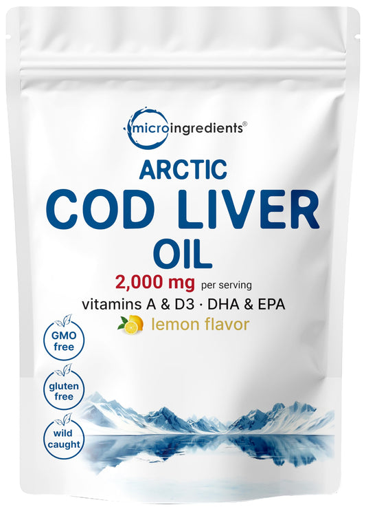 Burpless lemon cod liver oil softgels, 2,000 mg per serving, front view