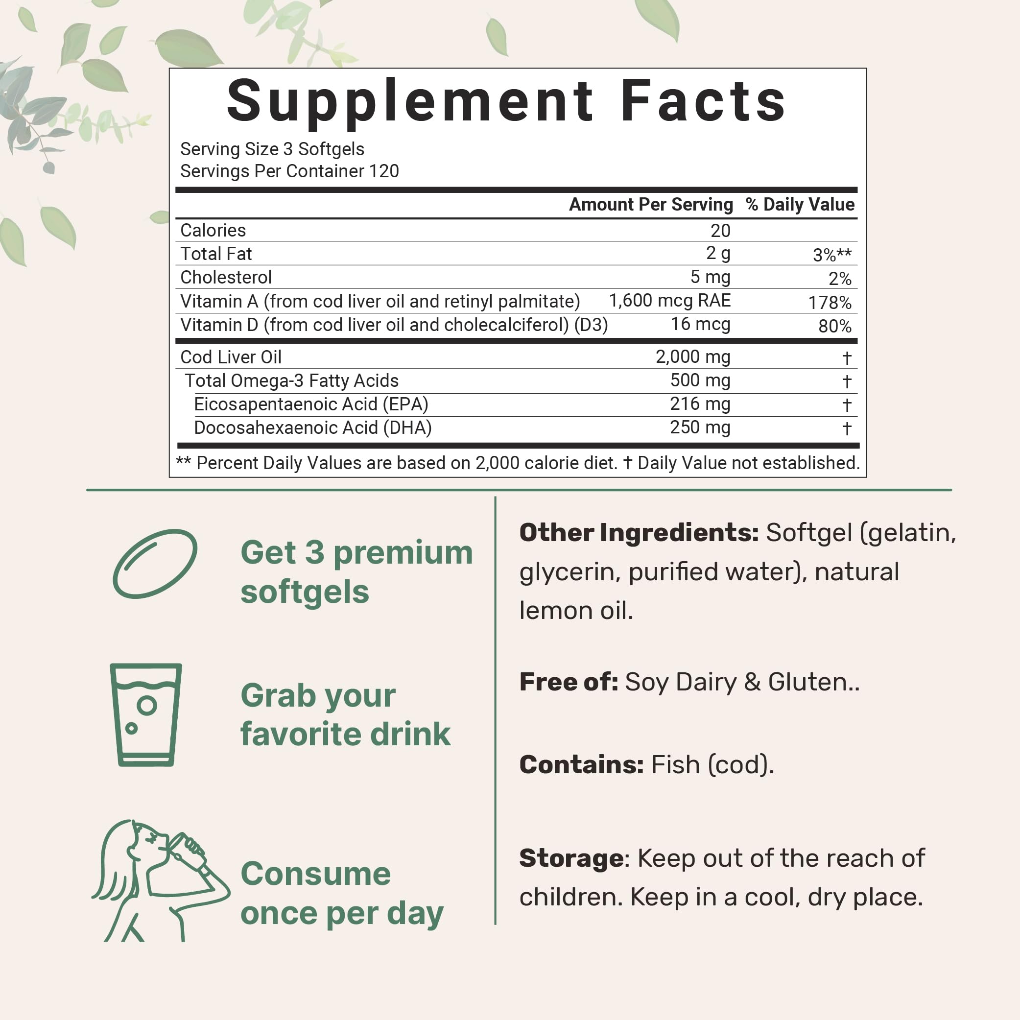 Packaging pouch displaying 360 softgels and lemon flavor label