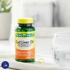 Cod Liver Oil with vitamins A and D3 supporting bone health in softgels