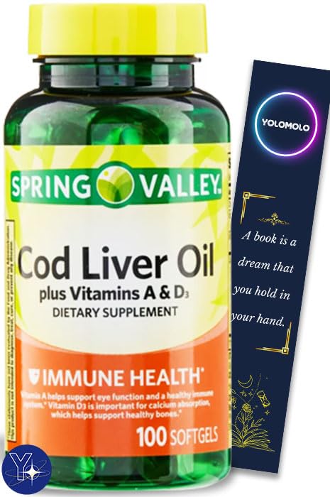 Cod Liver Oil with Vitamins A and D3 Immunity Softgels packaging for Spring Valley 100 Count