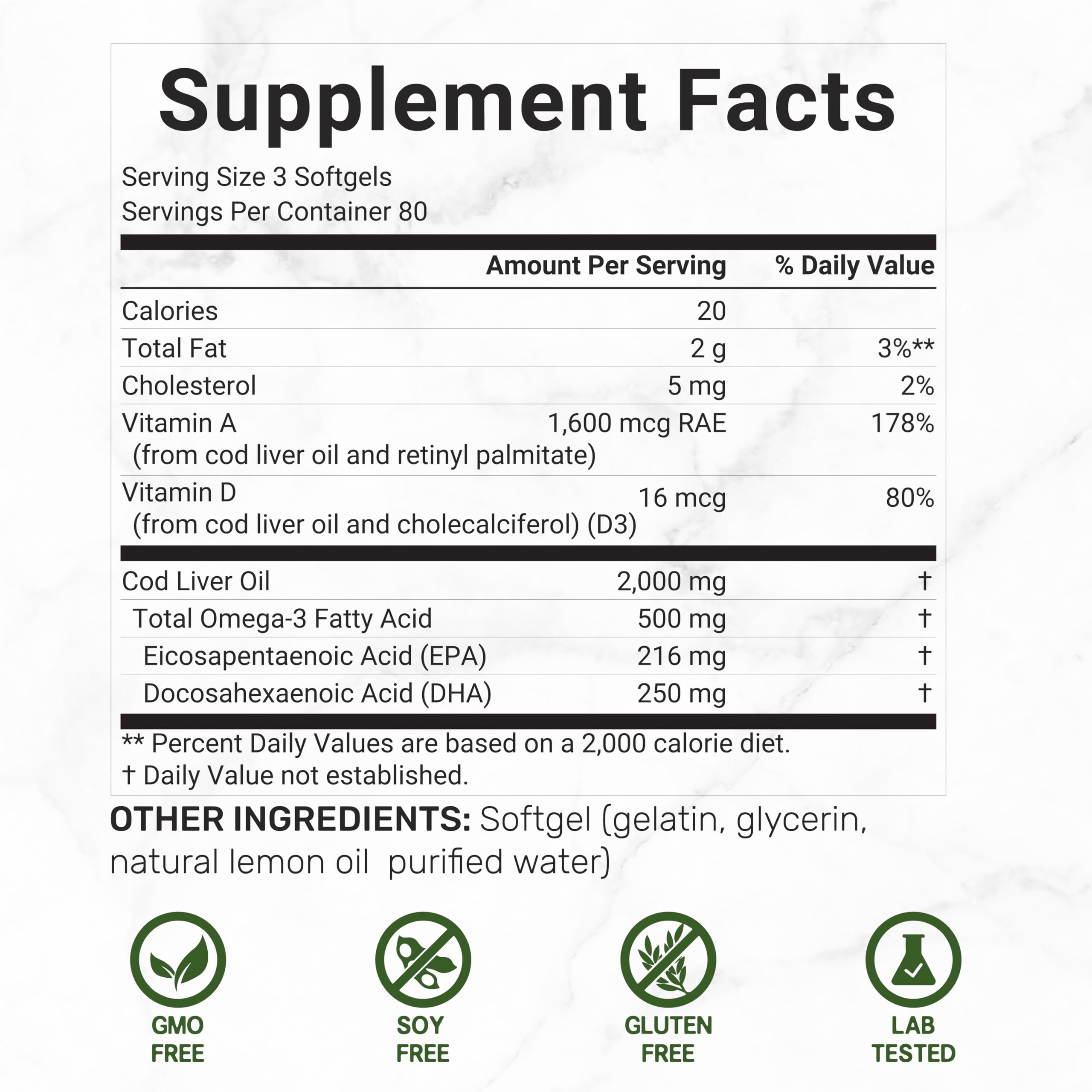 Supplement label highlighting 2,000mg per serving and EPA/DHA